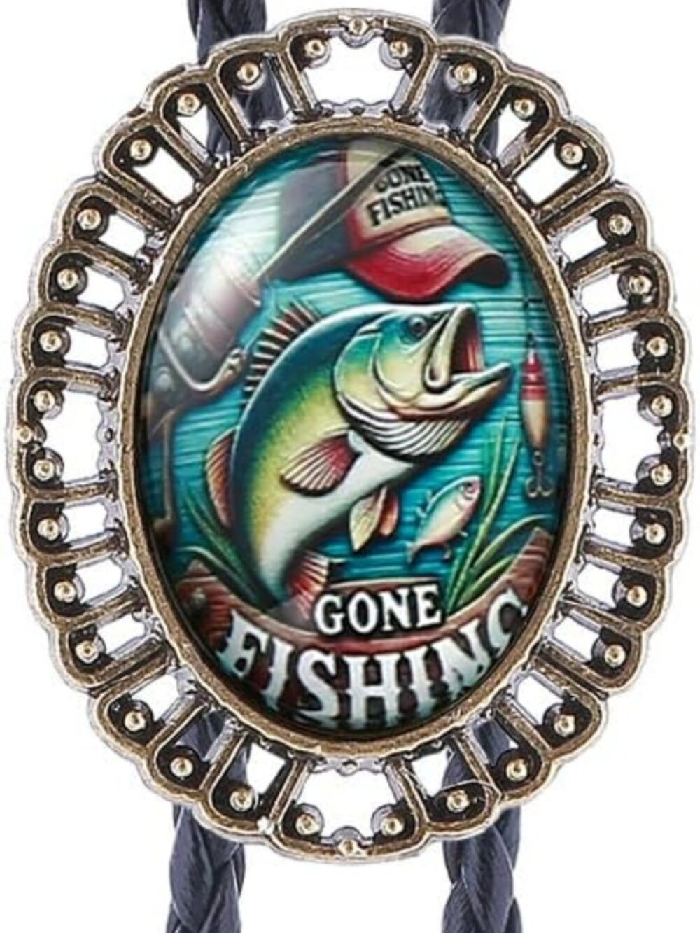 Gone Fishing Bolo Tie for Men Cowboy Necktie Western Men's Jewelry